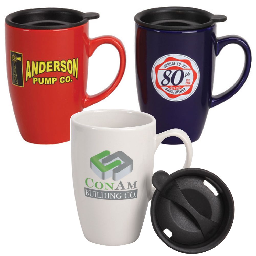 The Lakeside 12 Oz. Ceramic Mug with Lid - 5" H x 3 1/4" Diameter